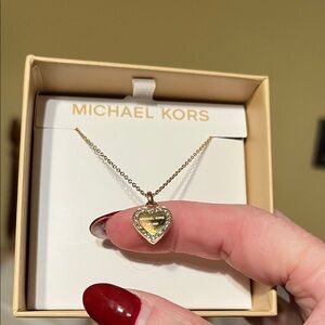 NIB Michael Kors Gold and Rhinestone Heart Necklace